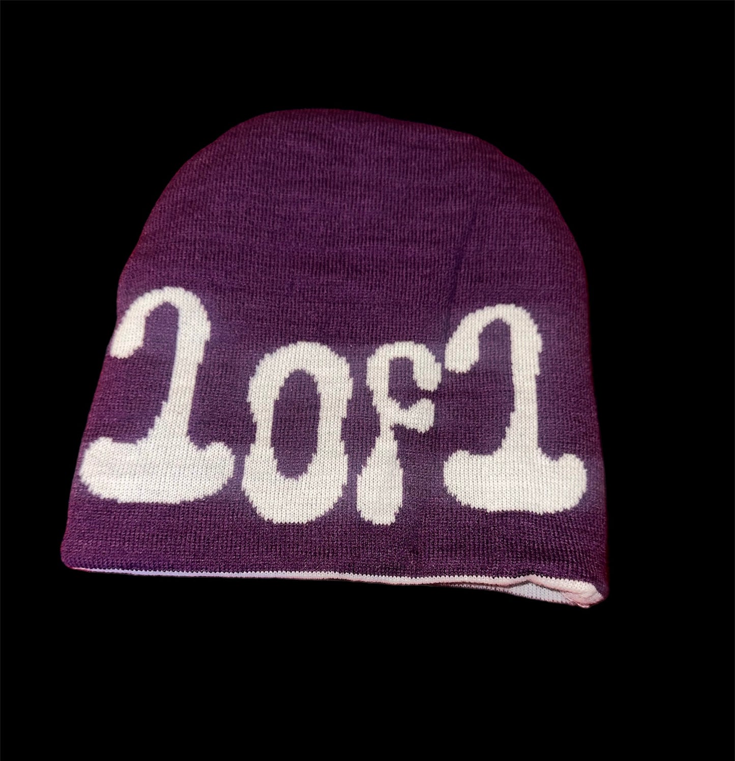 Purple & White reversible beenie